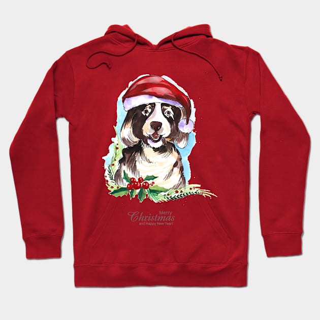 Cute Dog Wearing Christmas Hat Hoodie by Mako Design 